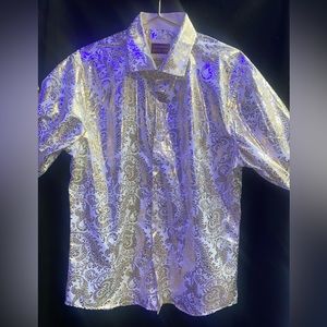 Mens, Large long sleeve dress shirt, metallic gold collared dress shirt, NWOT